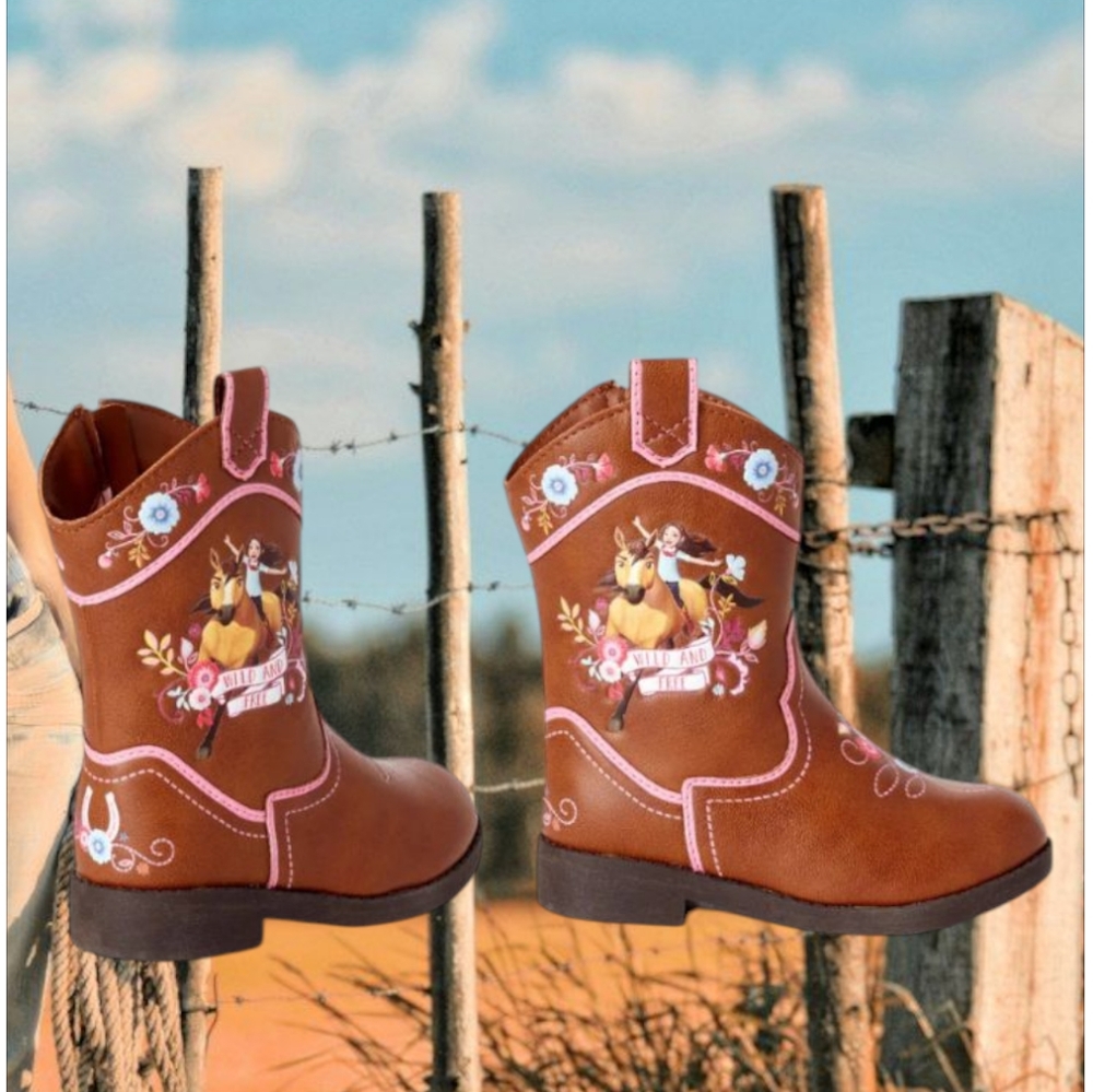 Girl Boots Size 7 Spirit Horse Wild And Free Embroidered Spirit Cartoon